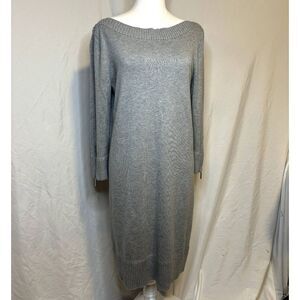 Michael Kors Light Grey Comfy Knee Length Sweater Dress Cowl Neck Women NWT
